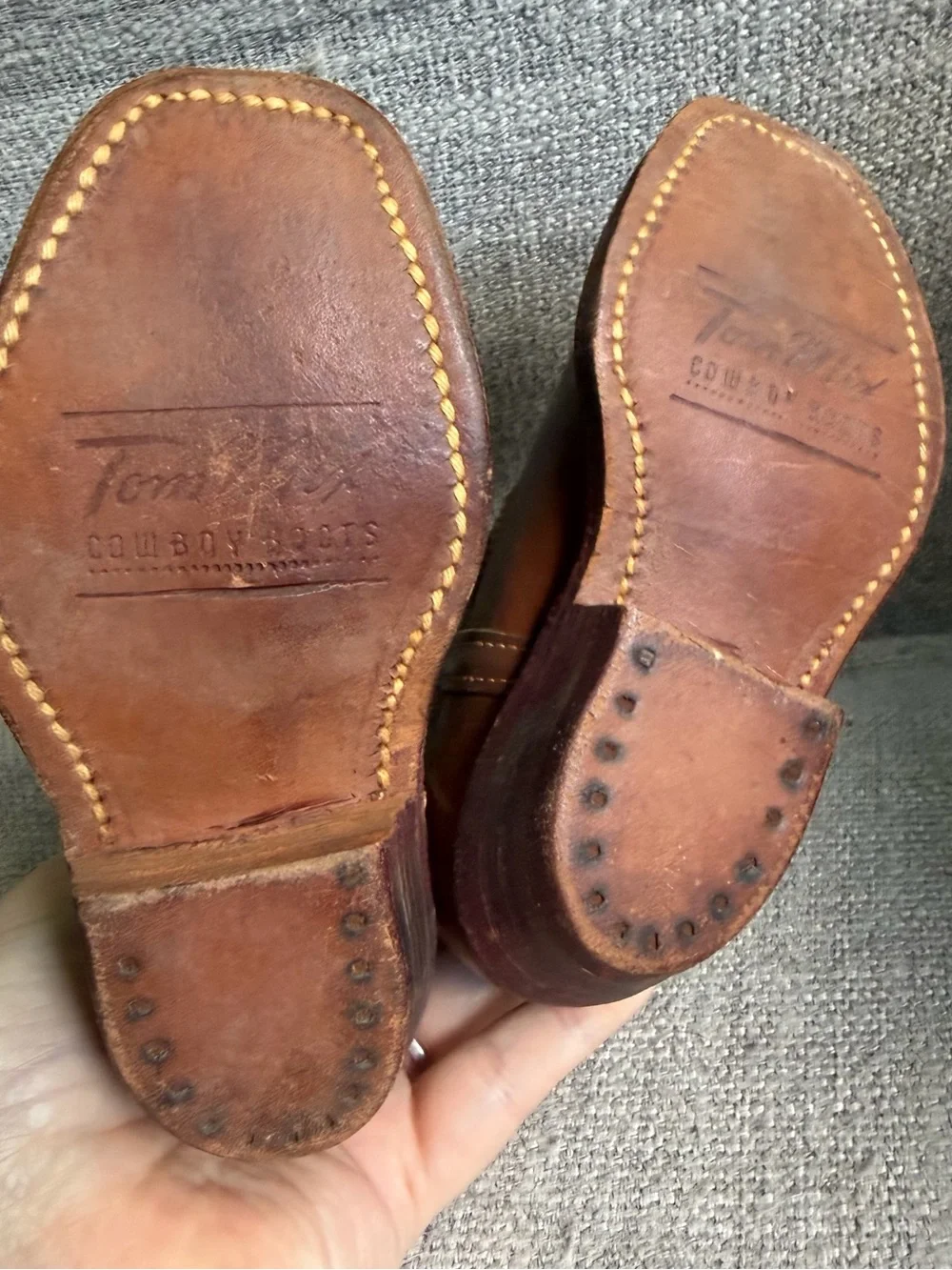 Vintage 1950s Tom Mix Kids Brown and Green Western Cowboy Boots